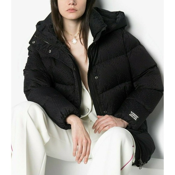 NWT BURBERRY SELLINDGE BLACK TB MONOGRAM LOGO HOODED DOWN PUFFER JACKET L $1790 - Picture 5 of 13